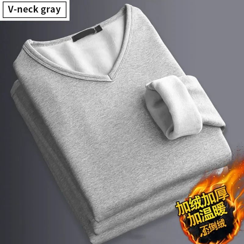 Men Plush Thermal Long Sleeve T Shirt Plus Velvet Fleece Lined Winter Base Layer Top
