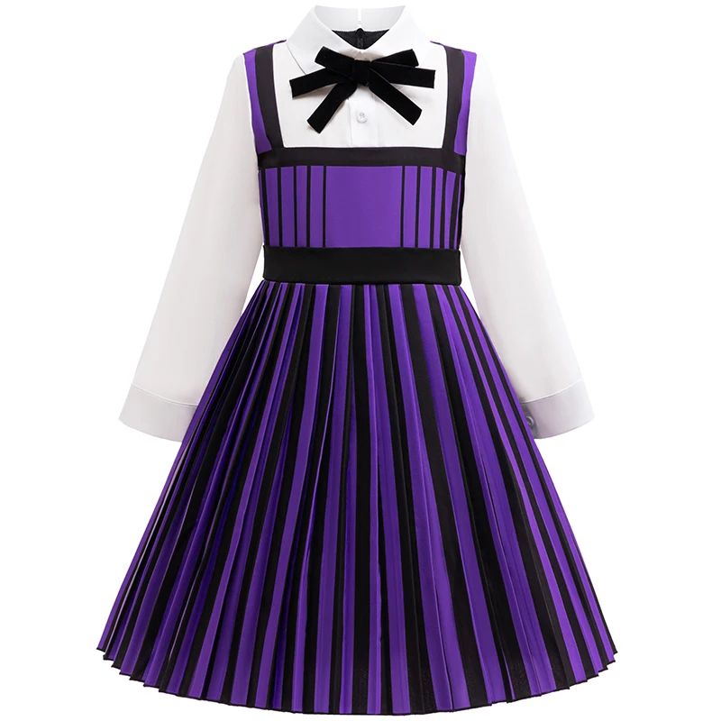Wednesday Enid Sinclair Girls 2-Pcs Cosplay Dress – Kids Striped Party & Halloween Costume Outfit