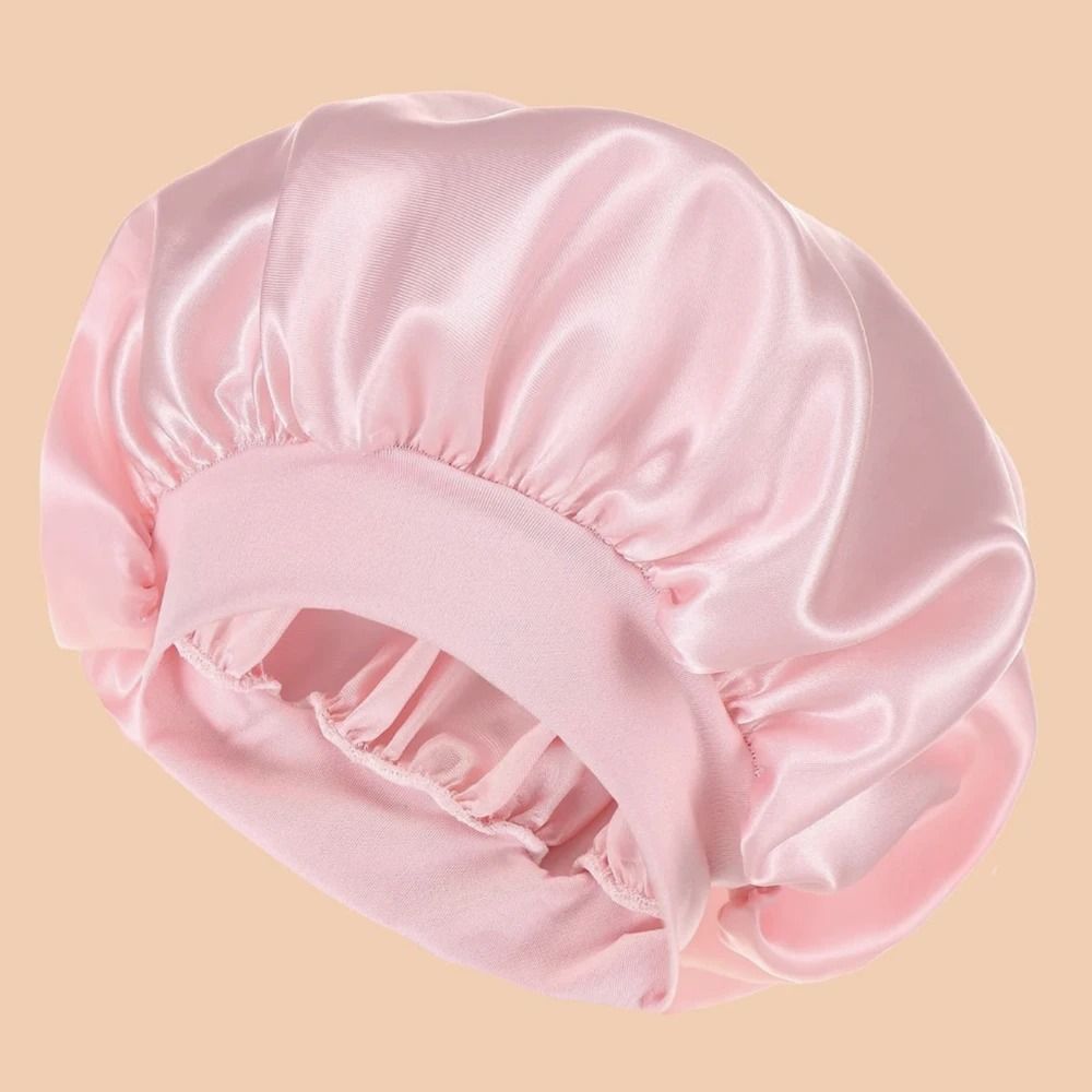 Women Satin Shower Cap Wide Brim Bonnet