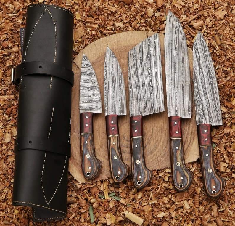 Carbon steel Chef knives, Of 5Pieces, Custom Handmade, Handmade Chef knives Set ,Personalized Gift For Mother