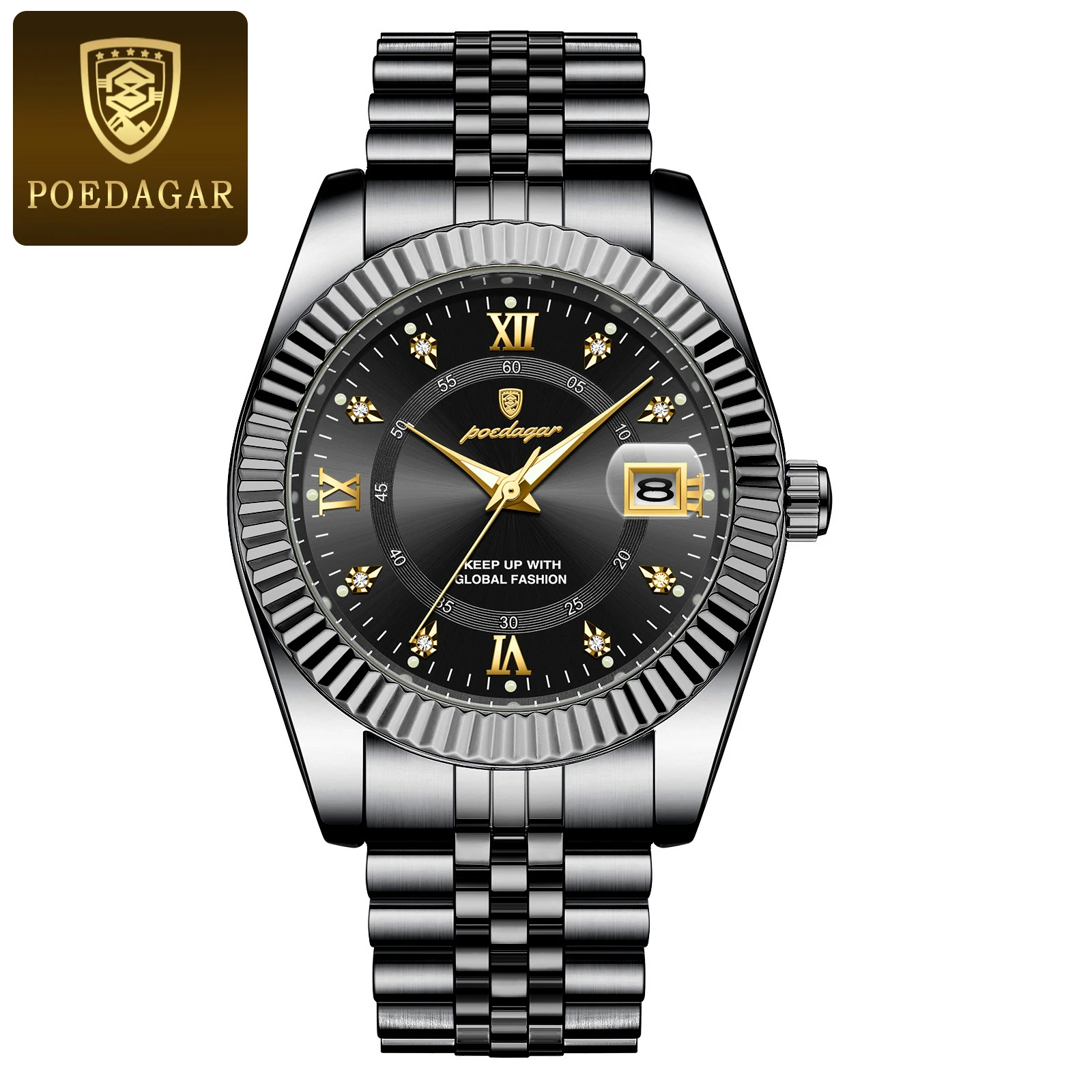 Waterproof Luxury Men's Quartz Watch, Military Date Wristwatch, Stainless Steel Fashion Watch