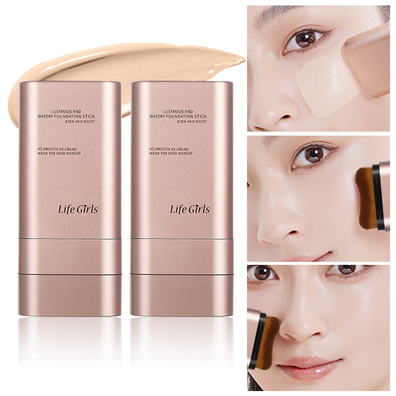 Hydrating Foundation with Natural Glow, Lightweight Double-Ended Makeup for Radiance, Waterproof with Built-In Brush