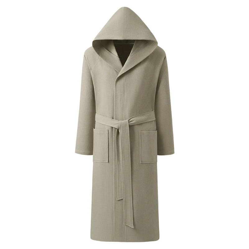 Couple Hooded Waffle Cotton Bathrobe Kimono Lounge Sleepwear Robe Set