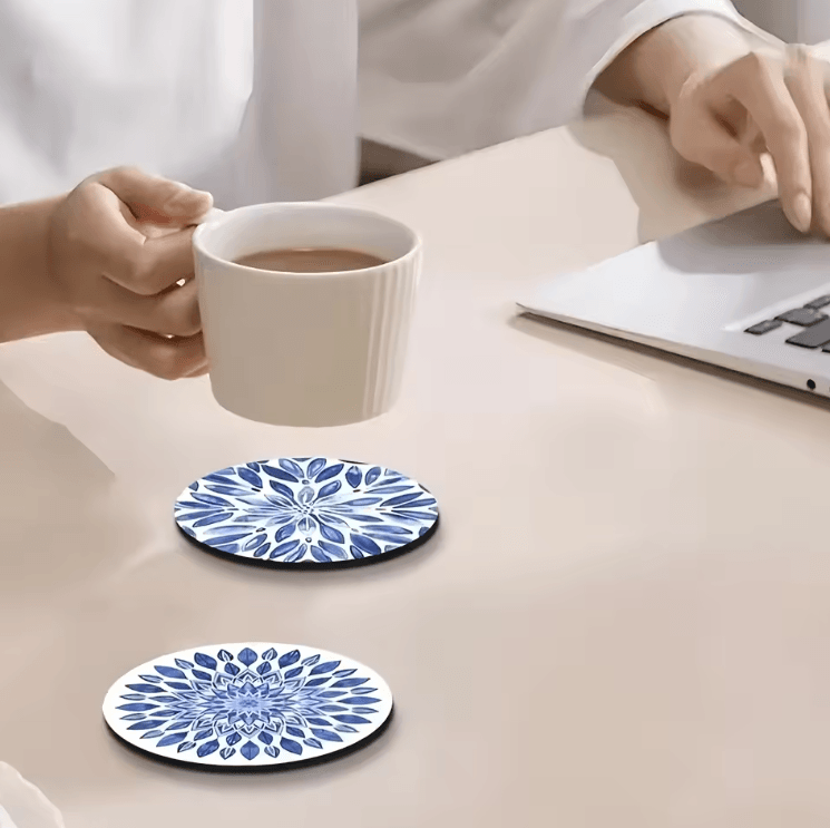 Add a refined, calming touch to your table with this beautifully crafted ceramic wooden coasters set. Inspired by classi