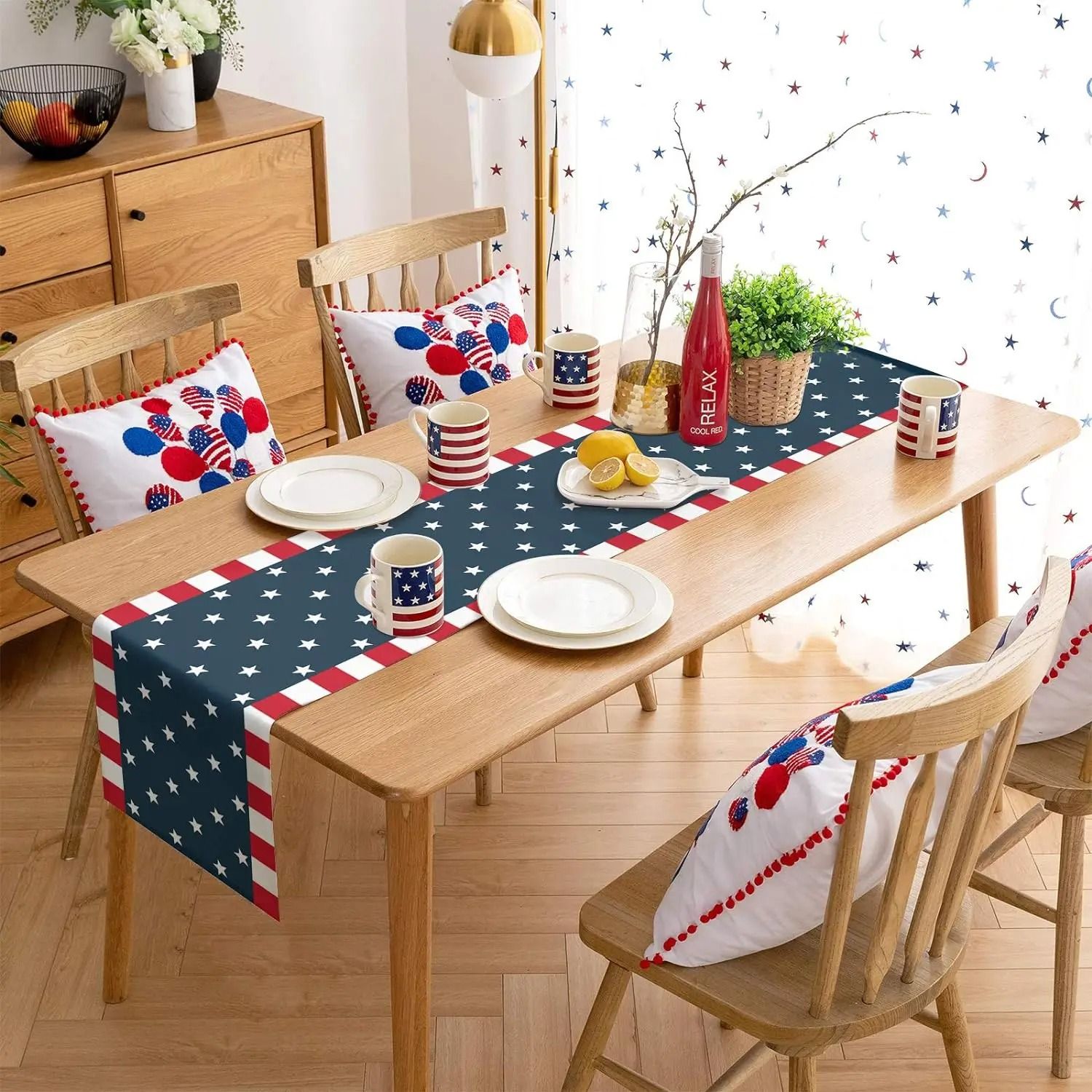 Independence Day Linen Table Runner | 4th of July Farmhouse Decor | Professional Patriotic Holiday Dining Textile