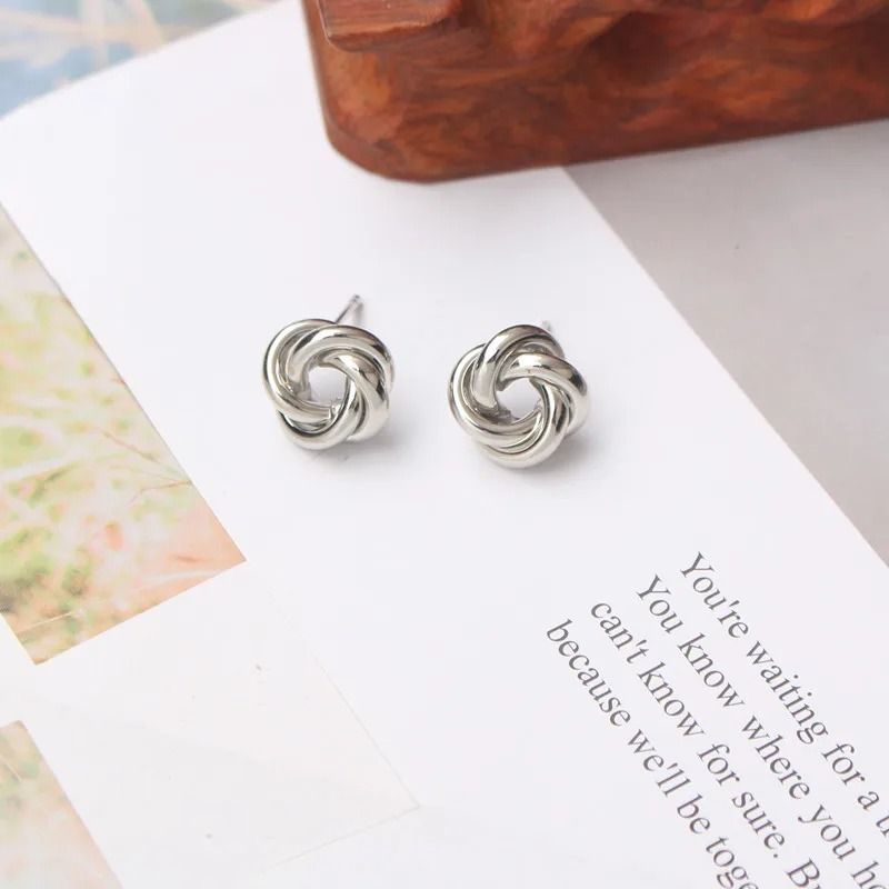 Tiny Metal Twist Round Stud Earrings