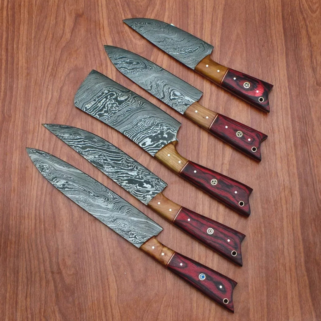 Handmade Forged Damascus Steel Kitchen Knives Set