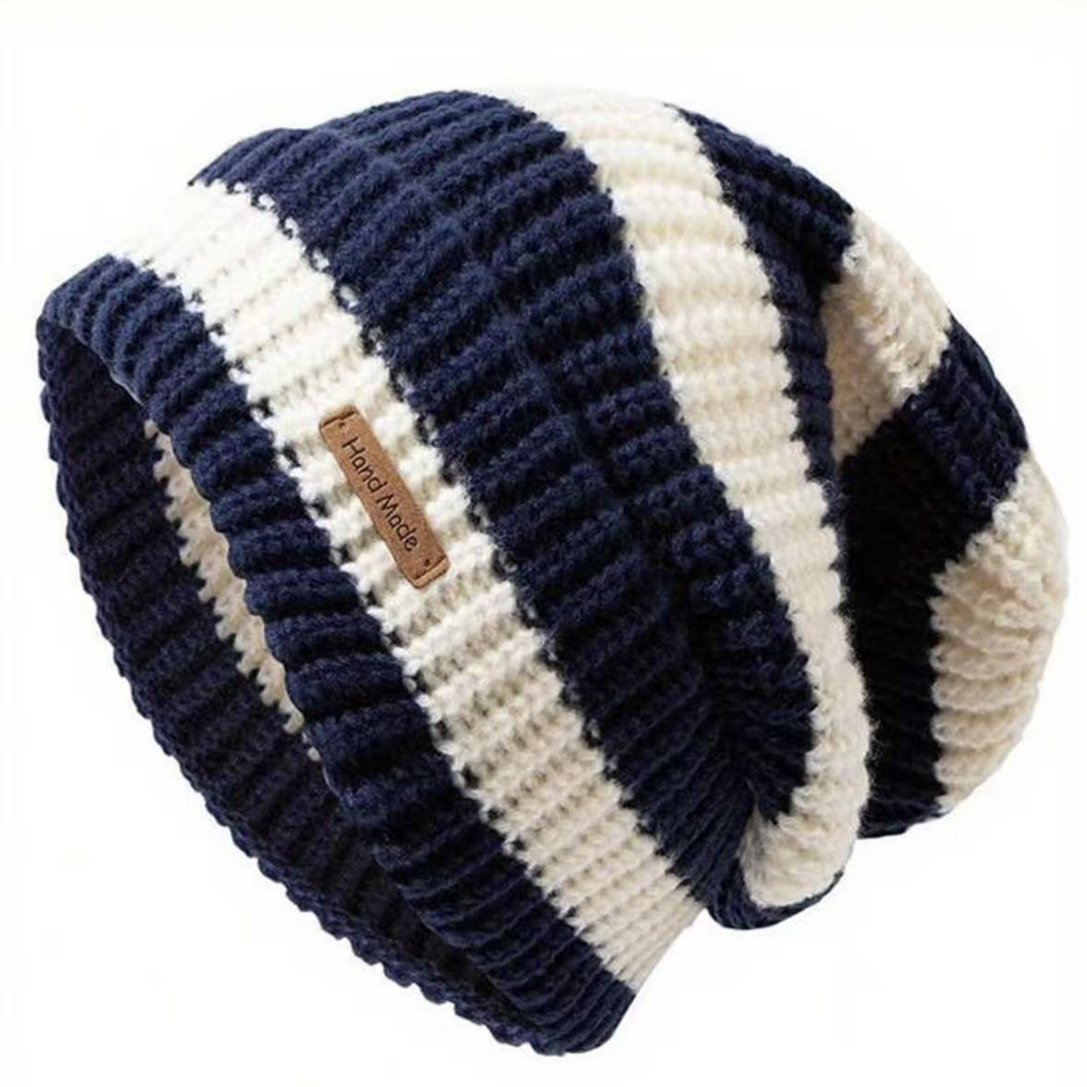 Fashion Stripe Stitching Beanie Hat Soft, Hot Sale Women Slouchy Winter Hat, Knit Hats Female Streetwear Cap Cozy Fit