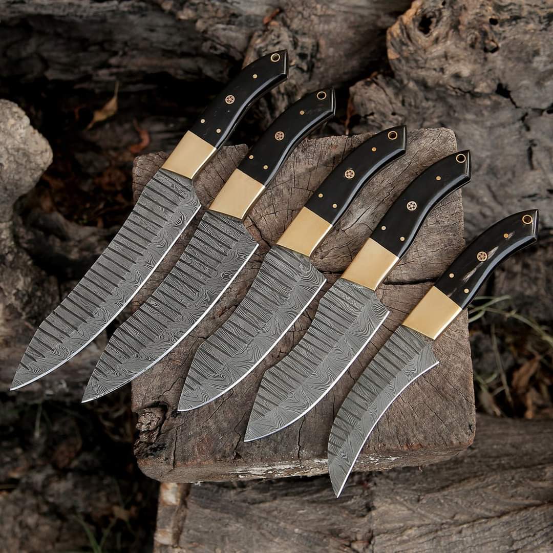 Carbon steel Chef Set Of 5 Pieces ,Custom Handmade Chef Set , Handmade Damascus Chef Set ,Personalized Gift For Mother ,