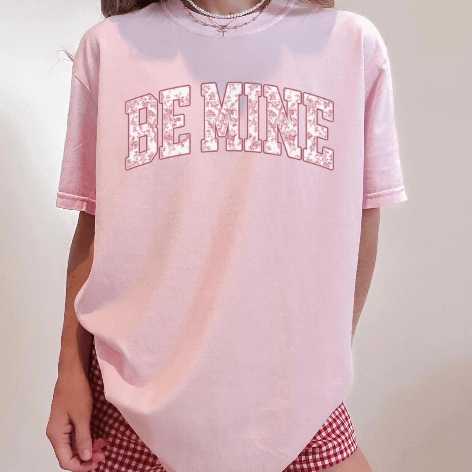 Retro Be Mine Valentine Shirt with Pink Bow Toile Print Cute Romantic Gift Tee
