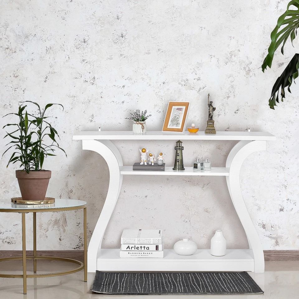 White Modern Console Table, Accent Side Table, Entryway Sofa Display Table for Home Decor