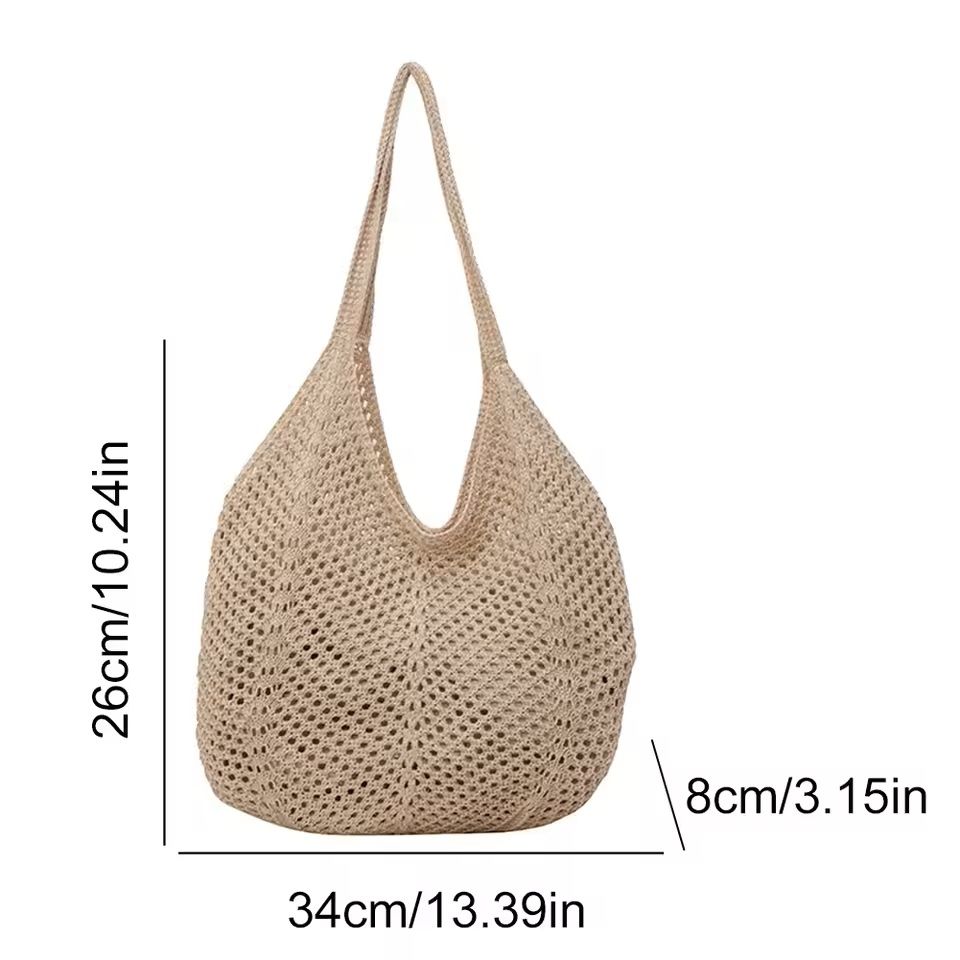 Hollow Woven Shoulder Tote Bag Large Mesh Beach Handbag