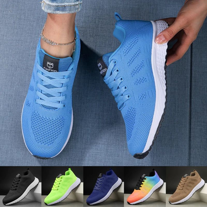 Women Breathable Knit Sneakers – Lightweight Lace-Up Walking Shoes for Everyday Comfort