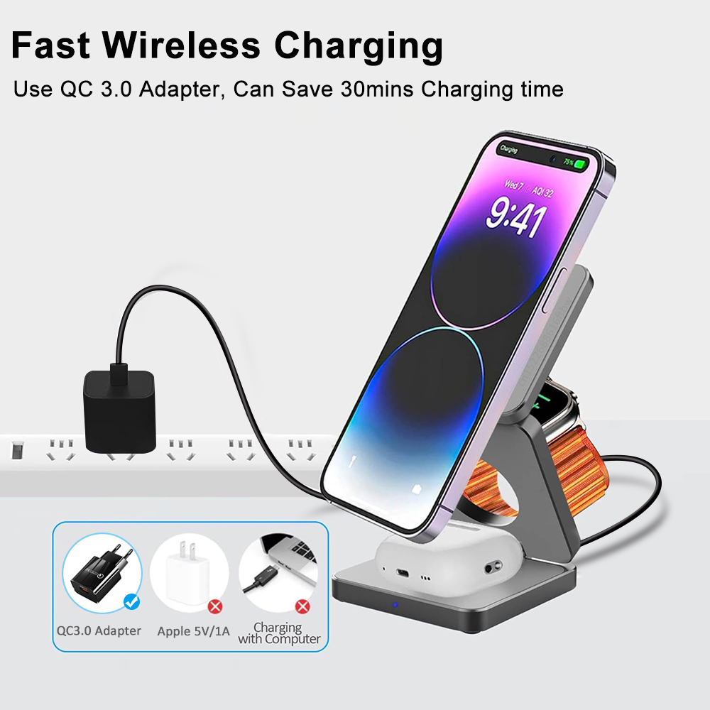 Charger Station for iPhone Pro Max, Magnetic Wireless Charging Station for Quick Power