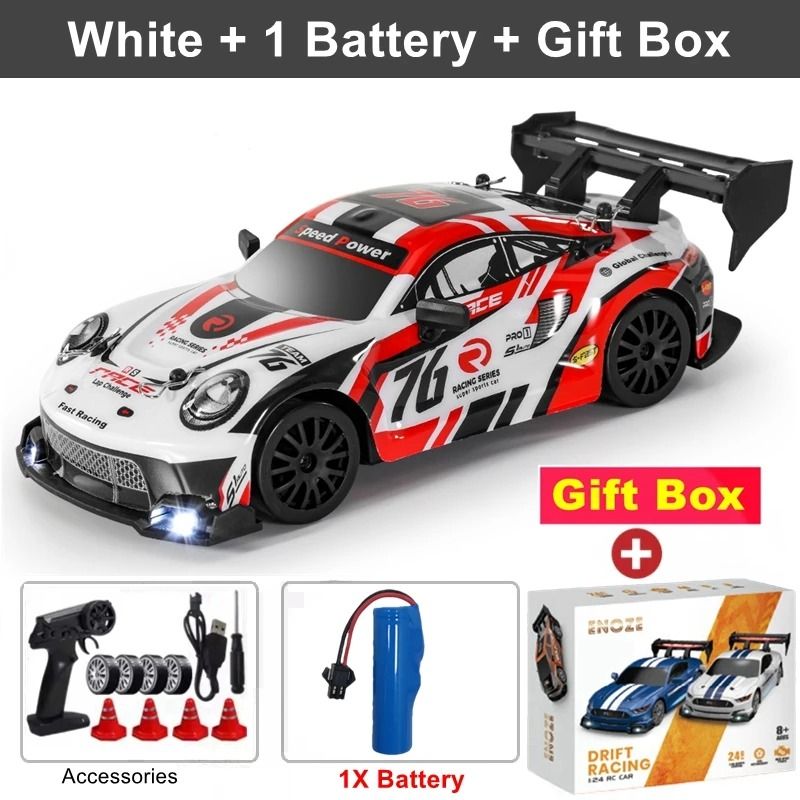 4WD RC Drift Car with LED Lights Rechargeable Remote Control Racing Toy