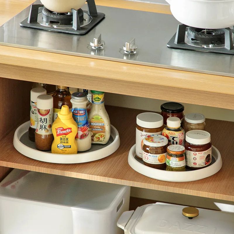 Rotatable Anti-Sliding Kitchen Condiment Storage Rack, Spice Organizer & Multi-Functional Home Storage Tray