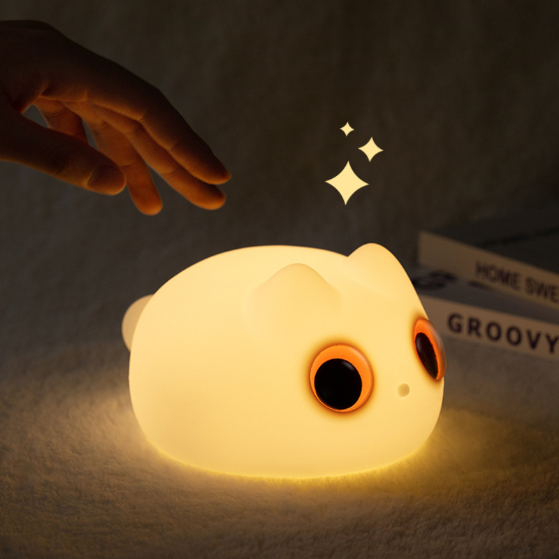 Cute Cat Silicone Night Light with Touch Control, USB Rechargeable & Adjustable Sleep Lamp for Room Decor