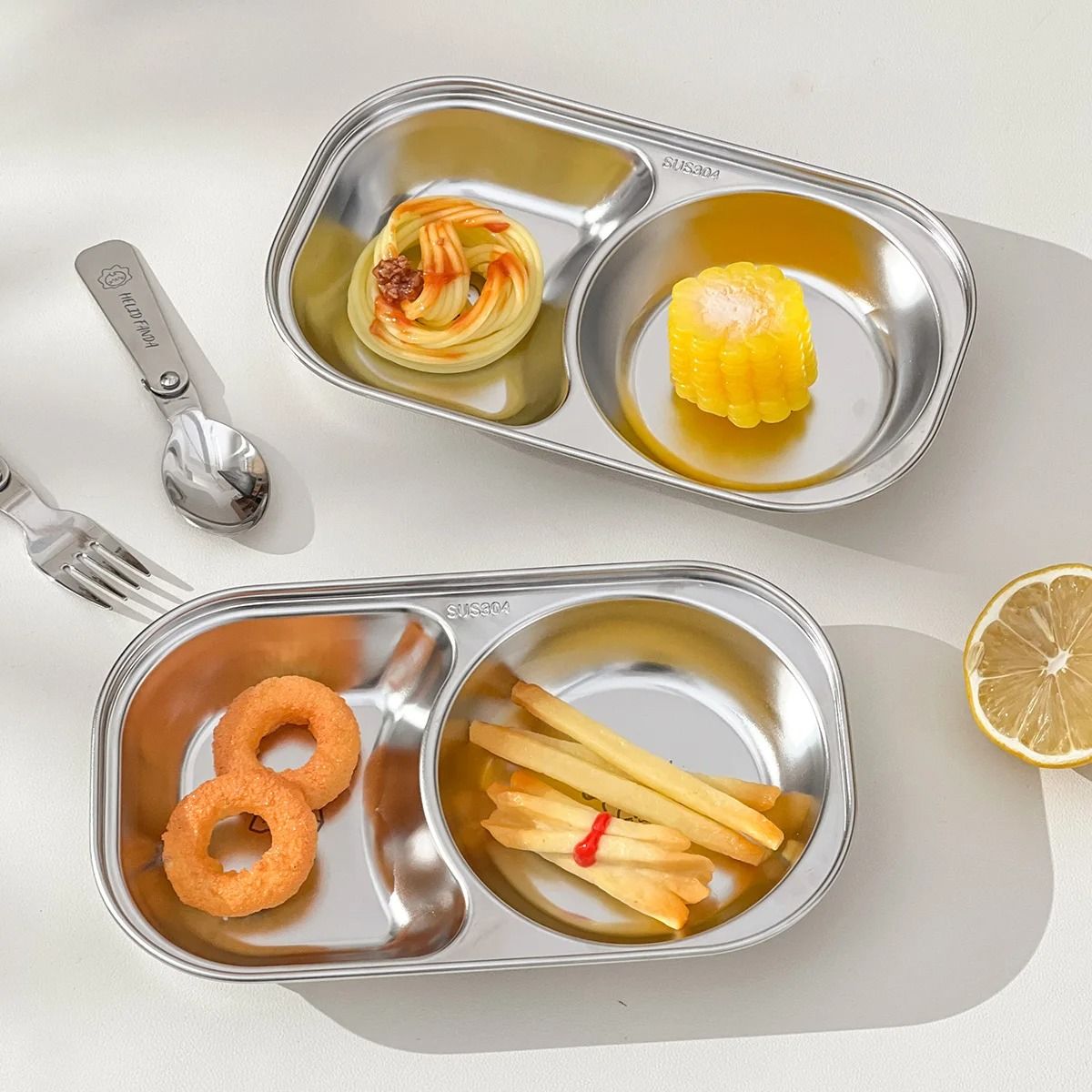 Stainless Steel Divided Salad Plate Stackable Kids Snack Dessert Plate