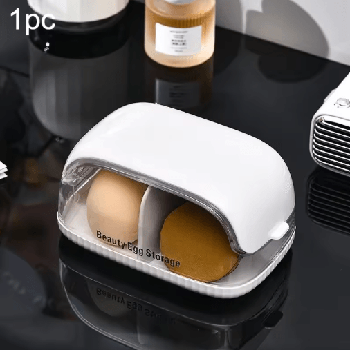 Transparent Makeup Sponge Holder – Dustproof Plastic Beauty Organizer with Lid