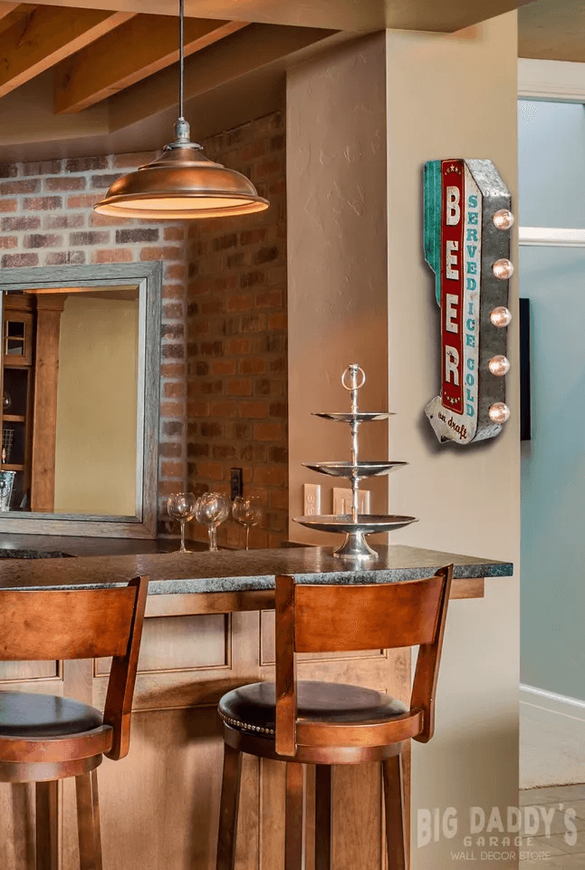 BEER Ice Cold On Draft Double Sided Metal Sign W/ LED Lights, Retro Craft Bar & Man Cave Decor