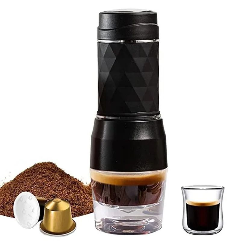 3 In 1 Portable Espresso Maker Manual Coffee Maker for Capsules and Ground Coffee