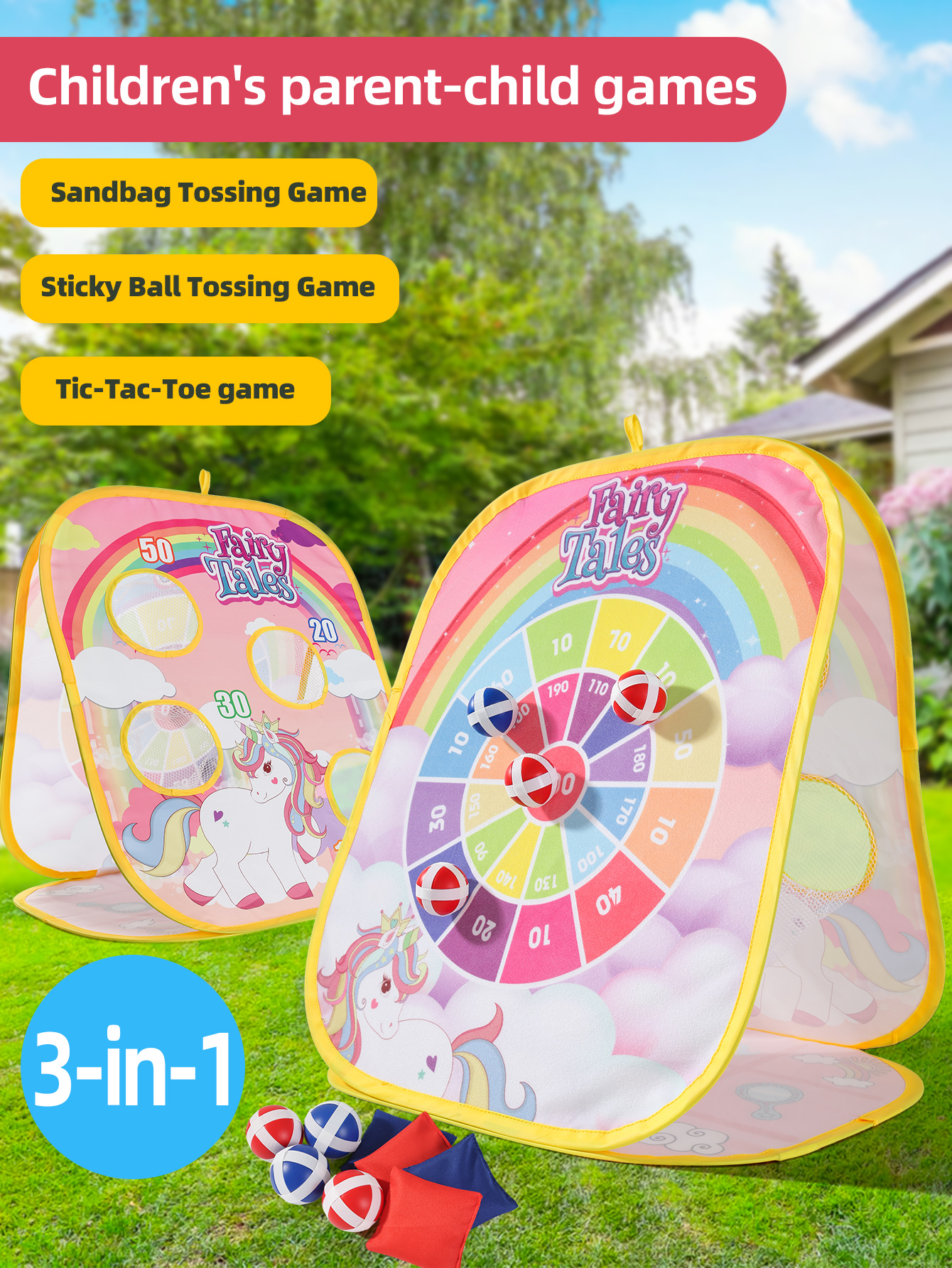 Kids Bean Bag Toss Game Set Outdoor Lawn Game for Family Fun and Party Activities