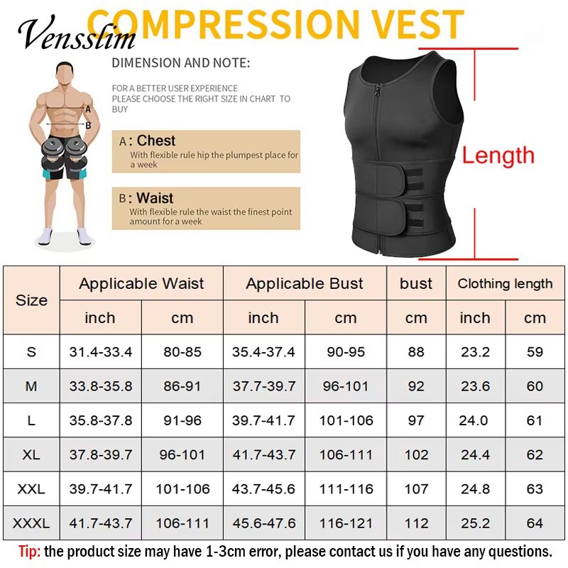 Vensslim Men Body Shaper Waist Trainer Vest – Slimming Compression Sauna Shirt for Fat Burn & Waist Control