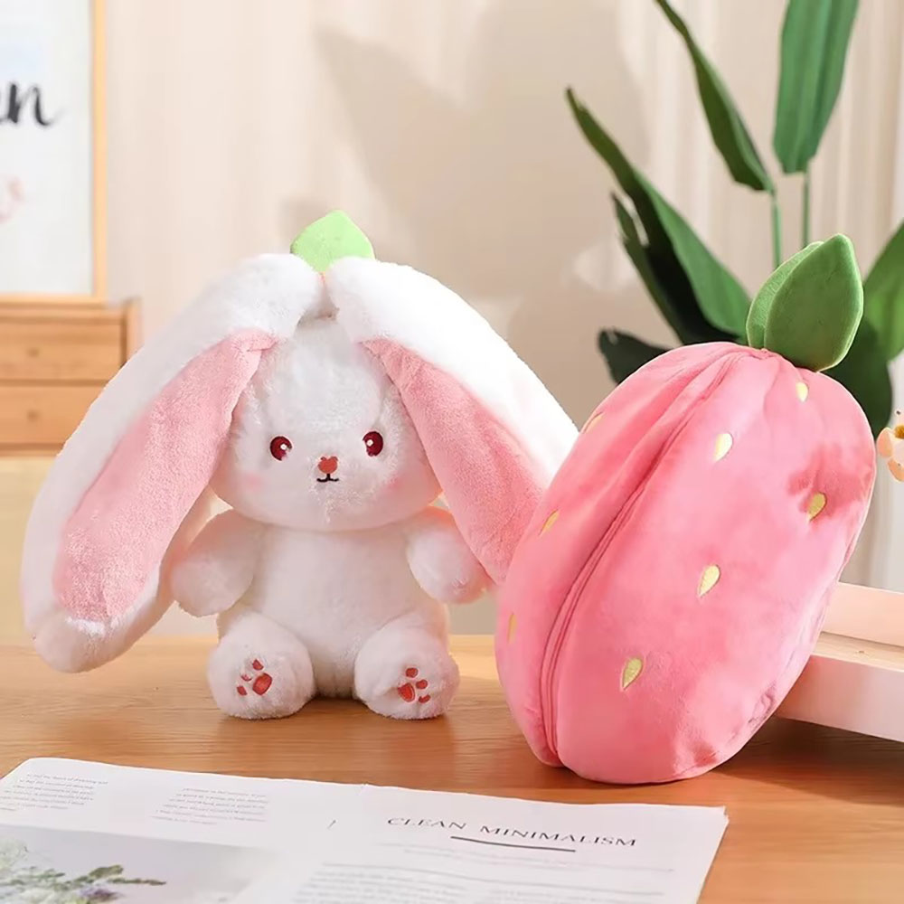 Delicate Soft Cute Deformed Rabbit Plush Toy, Strawberry Carrot Style, Ideal Birthday Gift