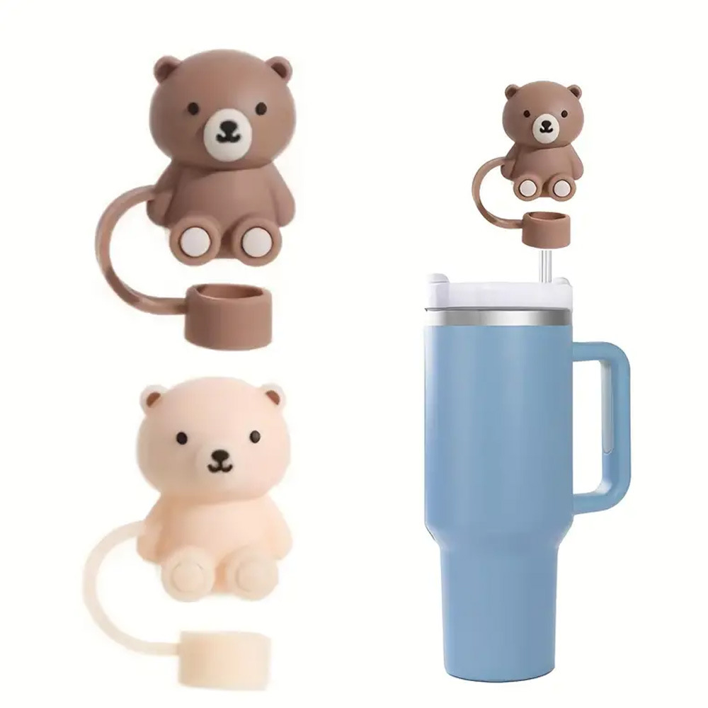 Cute Teddy Bear Silicone Straw Cover, Compatible With Stanley Cup Dust Plug