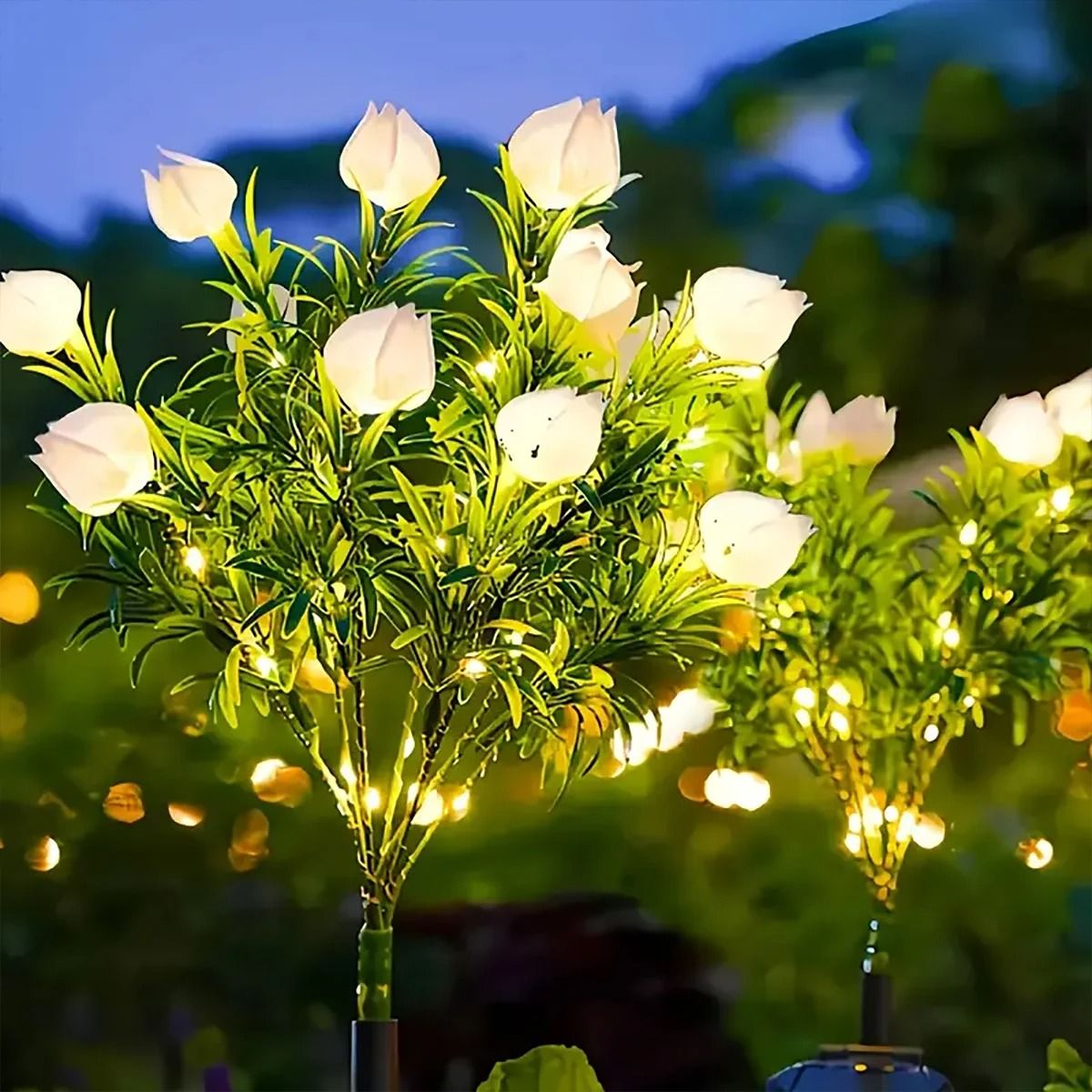 Solar Gardenia Flower Light Warm White Waterproof Garden Stake Lamp