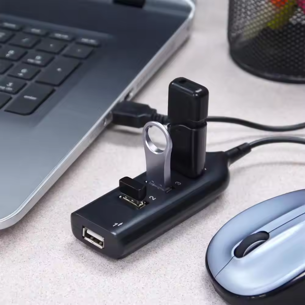 Mini USB Splitter Hub with Cable, High Speed 4 Port USB Hub, Power Adapter Socket for PC, Laptop, Notebook