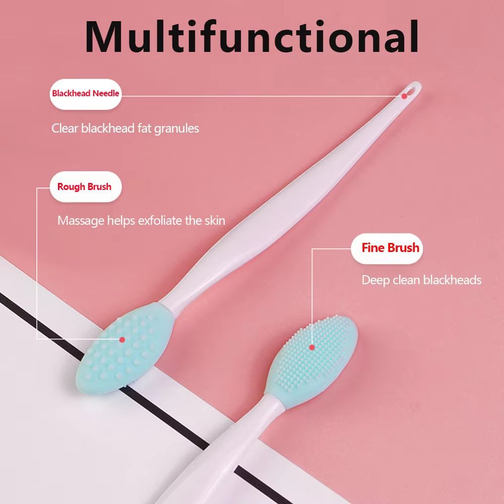 Silicone Face Cleansing Brush with Replacement Heads – Exfoliating Blackhead Removal Tool
