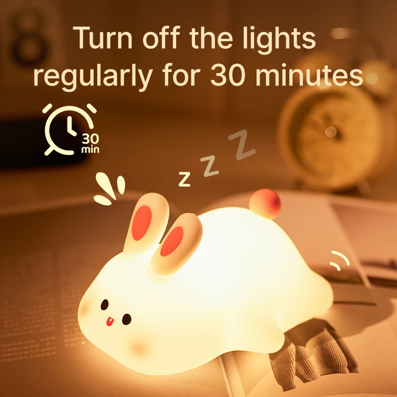 Rabbit Night Silicone Lamp, USB Powered Rechargeable Bedside Touch Light for Kids Room, Party, Gift, Reading Light