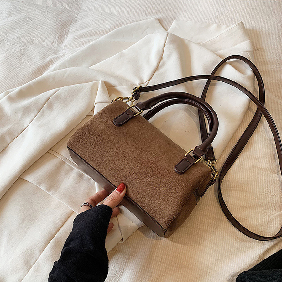 Stylish Faux Suede Crossbody Shoulder Bag for Women Small Pillow Boston Handbag
