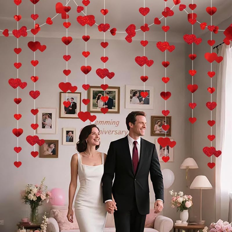 Love Streamer Glitter, Red Heart Garland, Paper Banner Anniversary, Home Hanging Decoration, Birthdays Parties