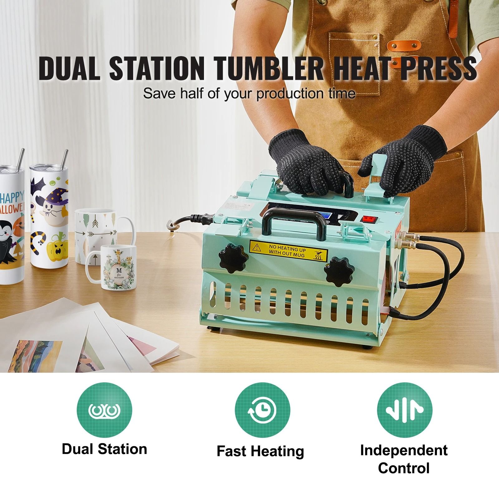 Professional Tumbler Heat Press Machine with Dual Station Heaters