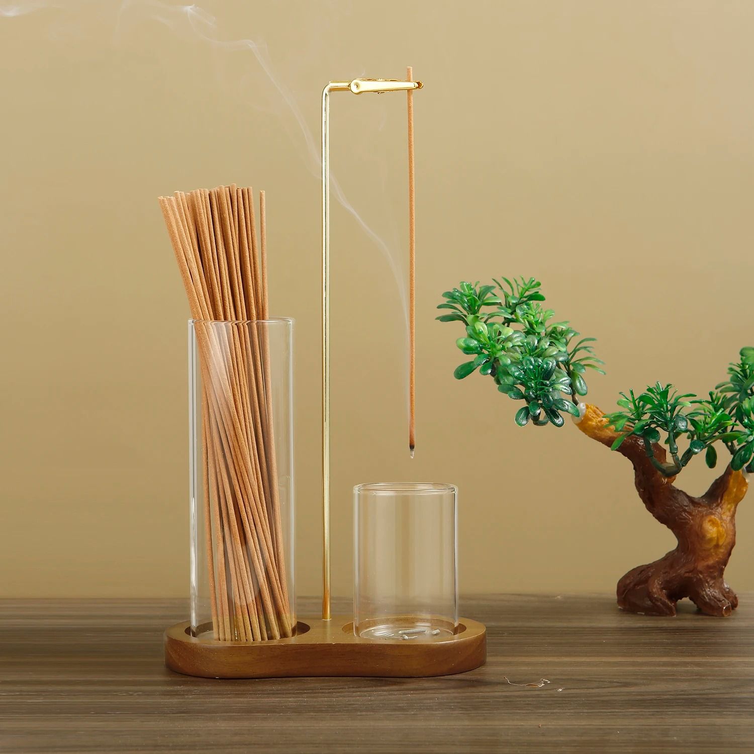 2 in 1 Incense Holder with Glass Ash Catcher Stick Organizer Burner