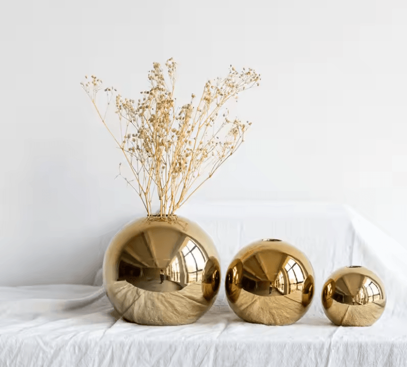 Modern Gold Ceramic Ball Vase for Home Decor and Flower Arrangements