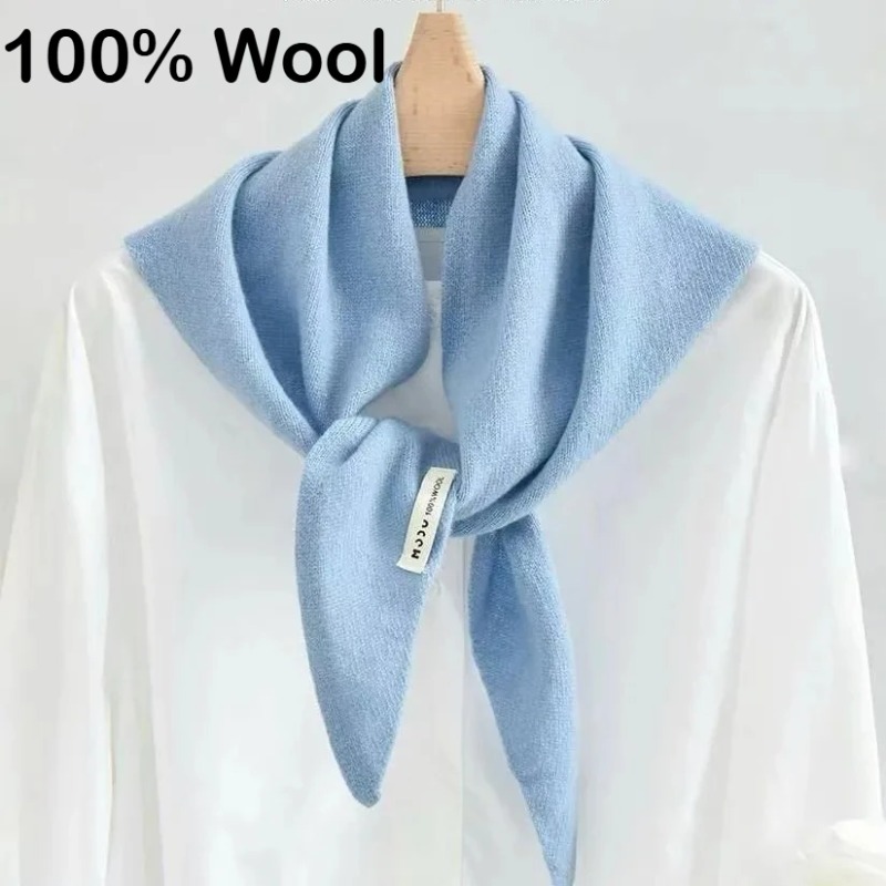 Decorative Small Scarf Wool Knitted Triangle Shawl for Women's Autumn Winter Neck Warmth