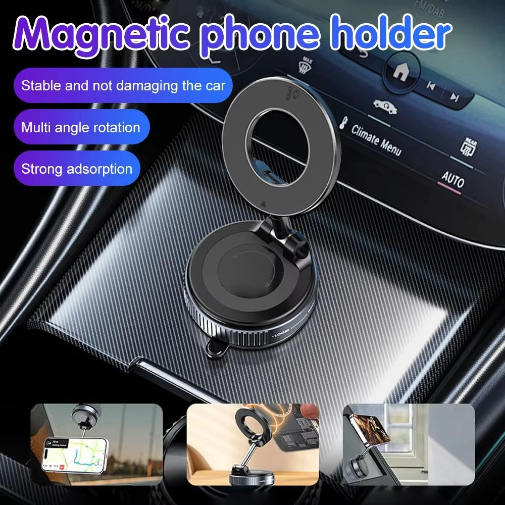 360° Rotating Magnetic Suction Cup Phone Mount – Foldable Dashboard Holder for Car & Home