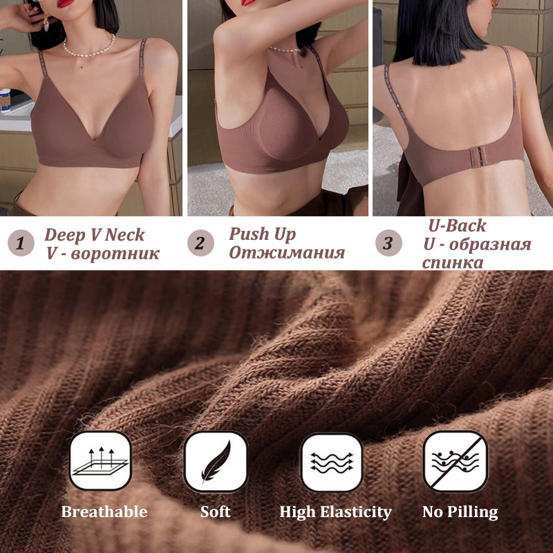 Women Sexy Seamless Bras Deep V Neck Bralette Sexy Lingerie Letter Strap Tops Push Up Underwear Wireless Brassiere