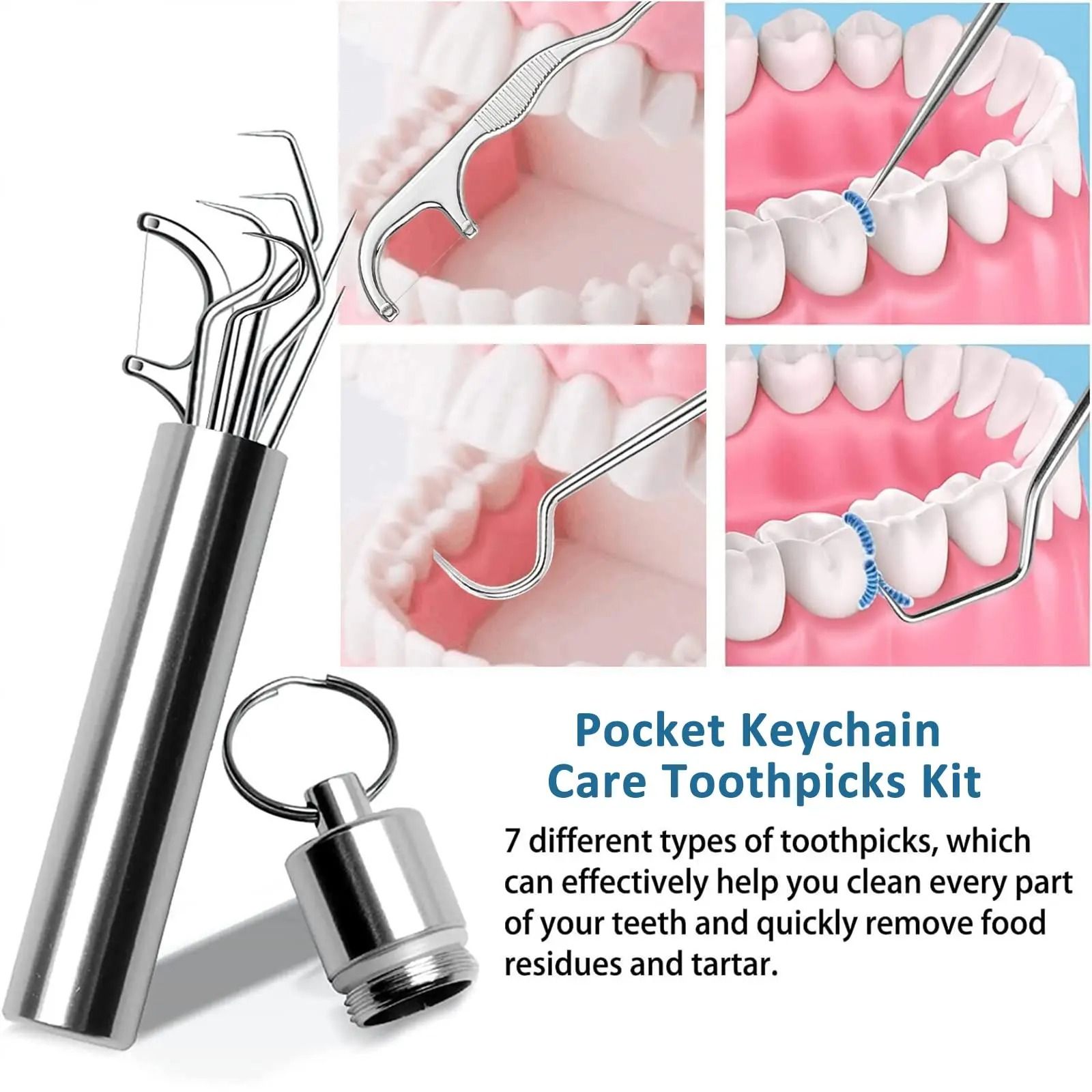 Stainless Steel Reusable Toothpick and Flossing Set