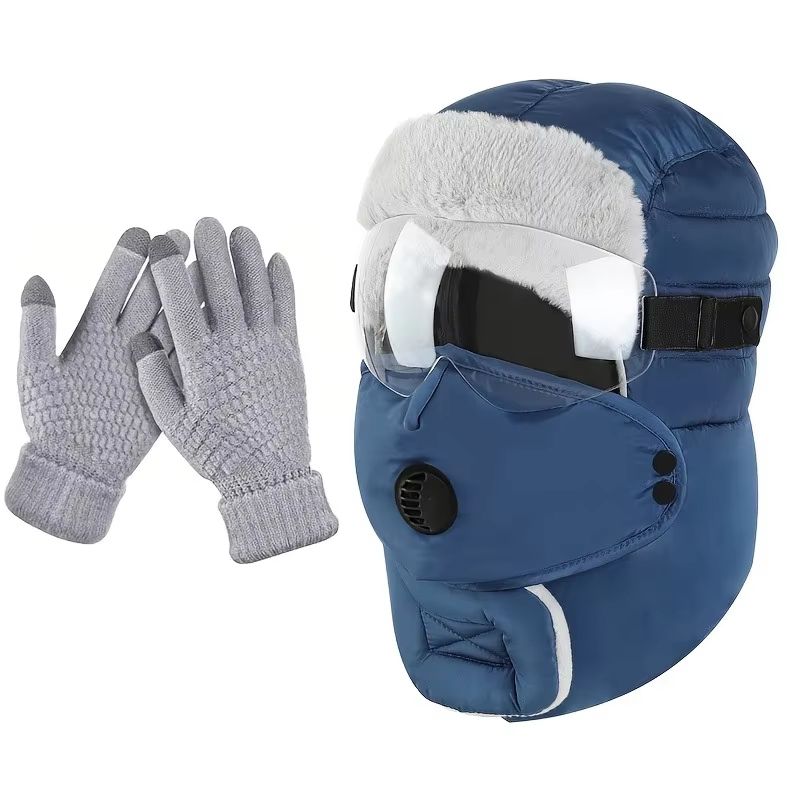 Winter Windproof Riding Hat with Earmuffs, Mask & Goggles (2-Piece Set)