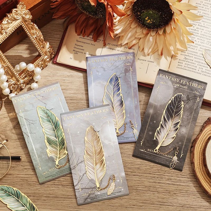 Vintage Feather Metal Bookmark With Chain Pendant