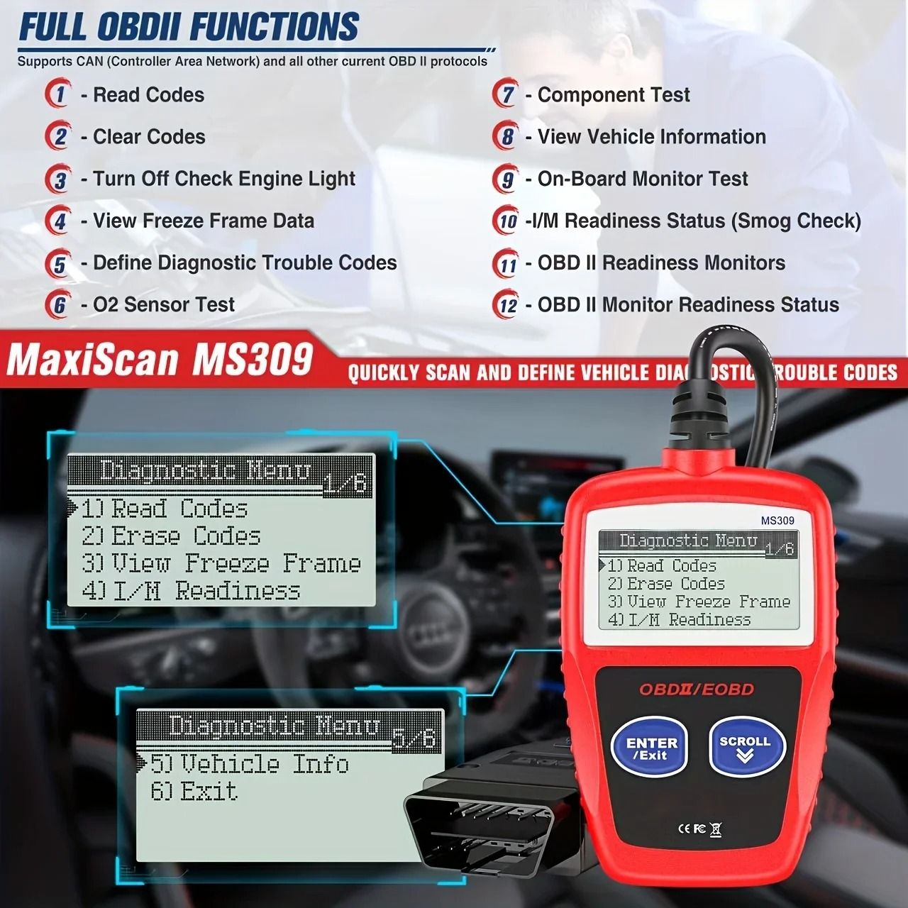 Advanced Car Diagnostic Tool Plus MS309 OBD2 Scanner