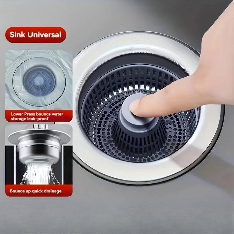 Sink Strainer, Pop Up ABS Anti Clog Leak Proof Drain Plug, Kitchen Bathroom Filter Basket