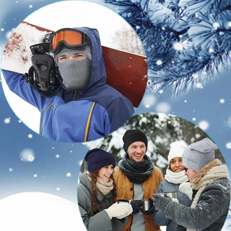 Knitted Thicken Winter 2-in-1 Mask Beanies Hat, Ski Balaclava Full Face Mask, Thermal Windproof Coldproof Running Hat