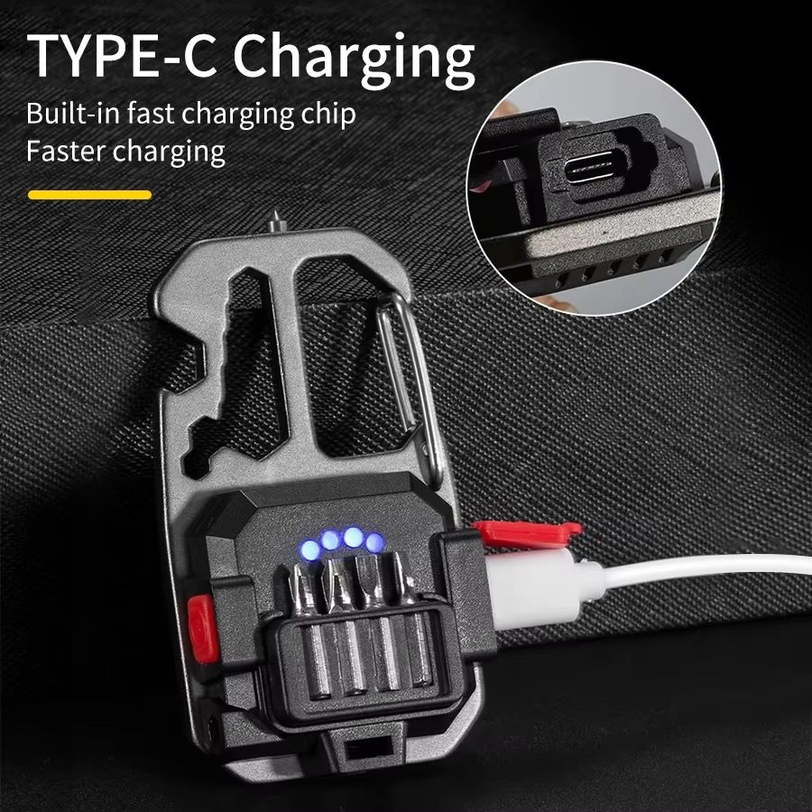 Ultra Small Rechargeable COB Keychain LED Light with Multi-Function Tools