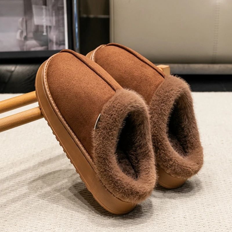 New Fluffy Mens Slippers Winter with Thick Sole for Indoor Anti Slip and Warmth at Home with Fur Lining for Couples