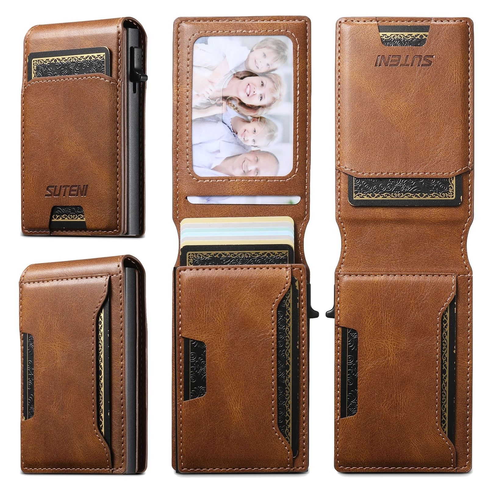 Mens PU Leather Auto Eject Wallet with Flip Cover
